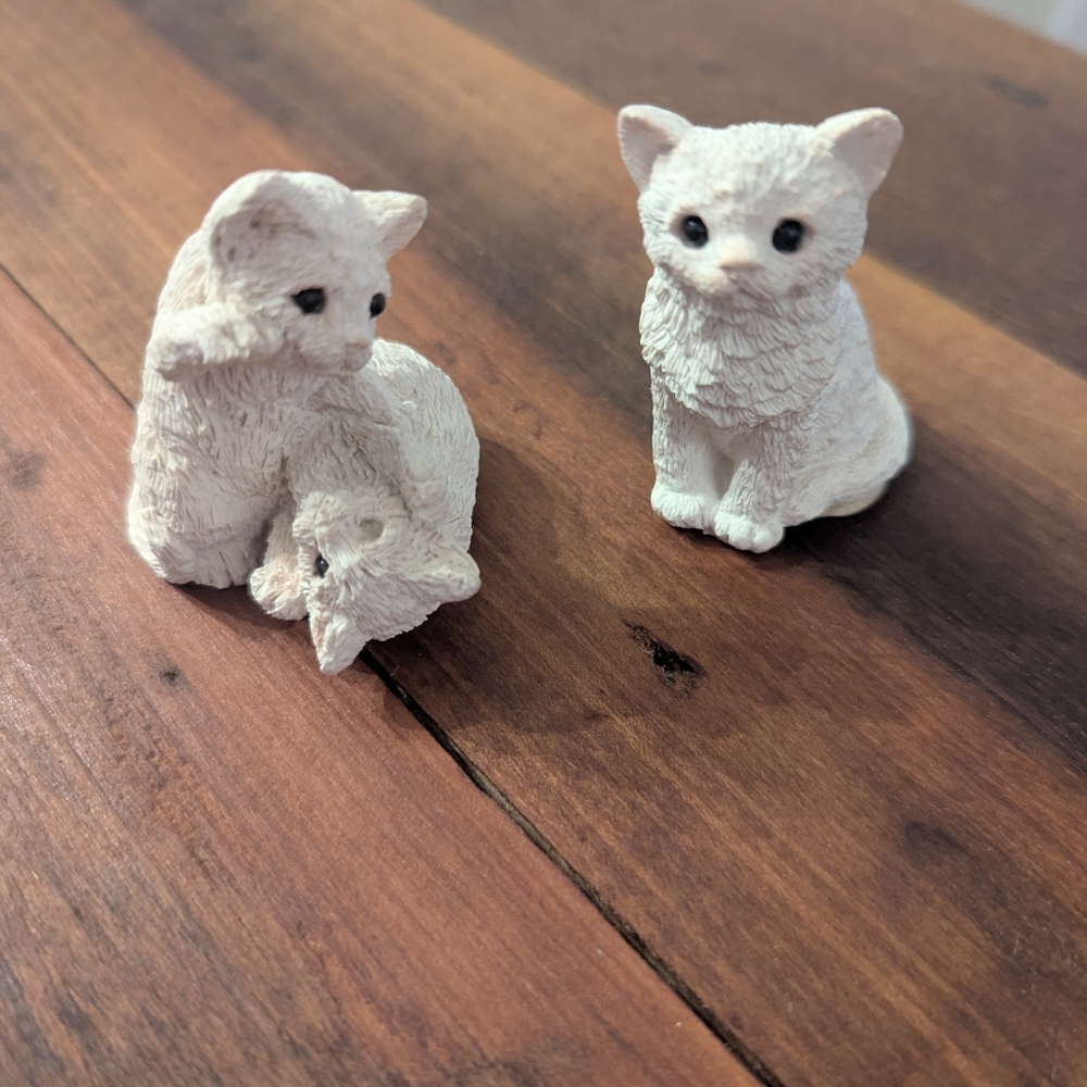 Stone Critter‎ Littles Kittens SCL-156 & SCL-140 Made In USA, White Figurines